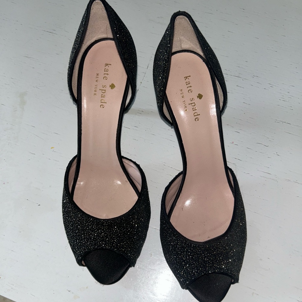 kate spade Black Glitter Peep-Toe Heels